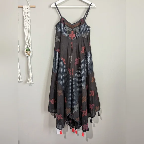 Free People Crossing Paths Pom Tassel Asymmetrical Hem Midi Dress XS - Picture 4 of 16